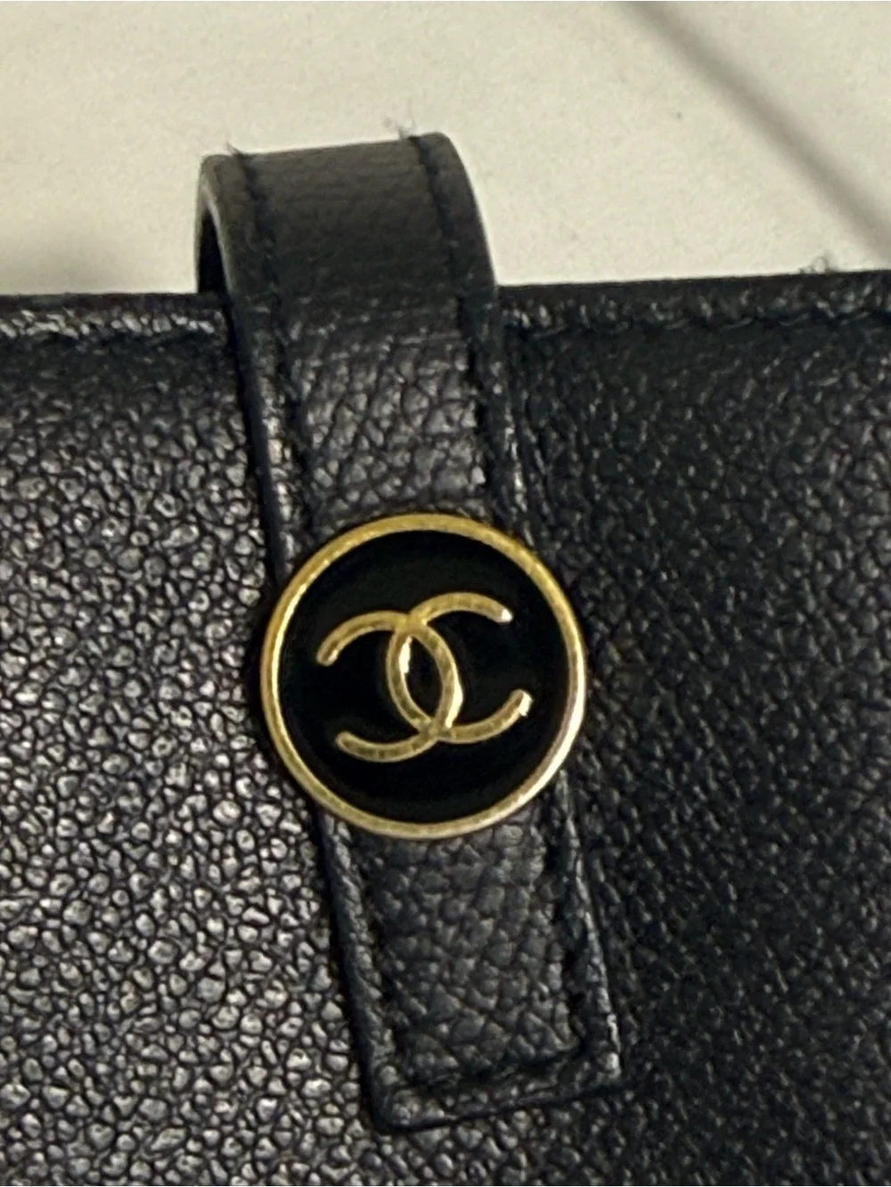 Chanel Vintage CC Cigarette Case Phone Holder Caviar Leather Black Gold